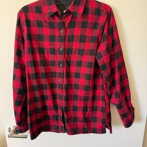L.L. Bean Red and Black Check Pattern Fleece Jacket (Shacket)